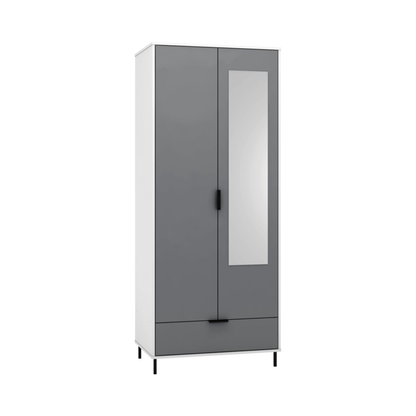 Madrid Grey & White Gloss 2 Door 1 Drawer Mirrored Wardrobe