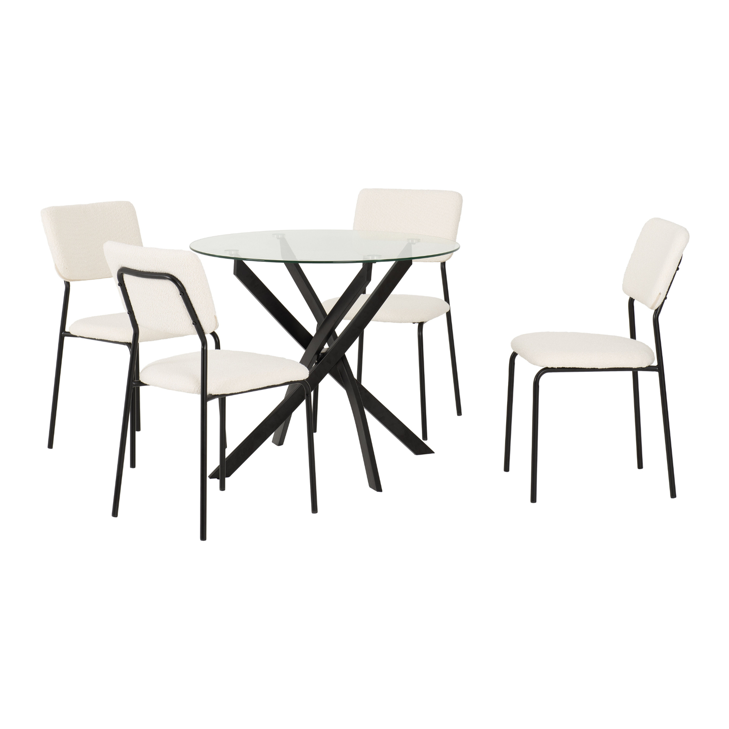 Sheldon Round Glass Dining Set - Clear Glass/Ivory Boucle