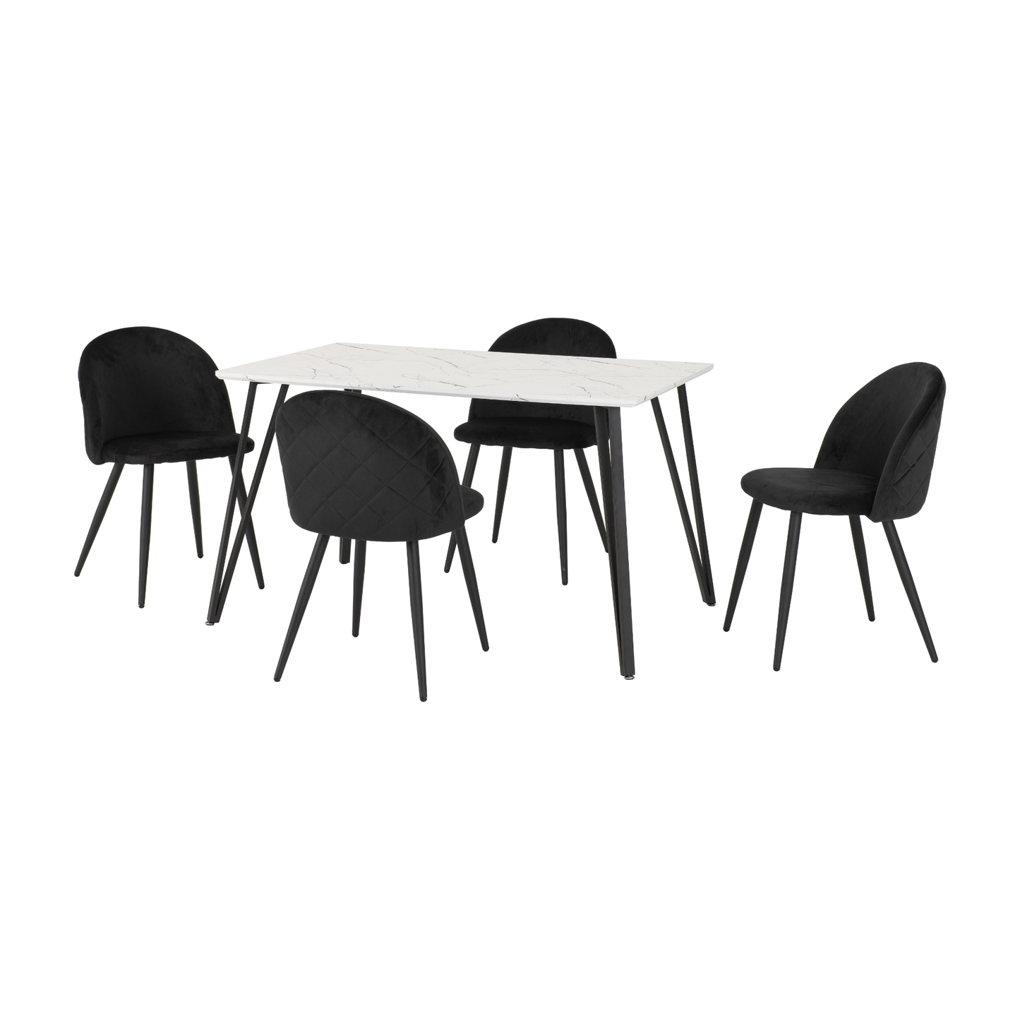 Marlow Dining Set 4 Chairs White Marble/Black Velvet