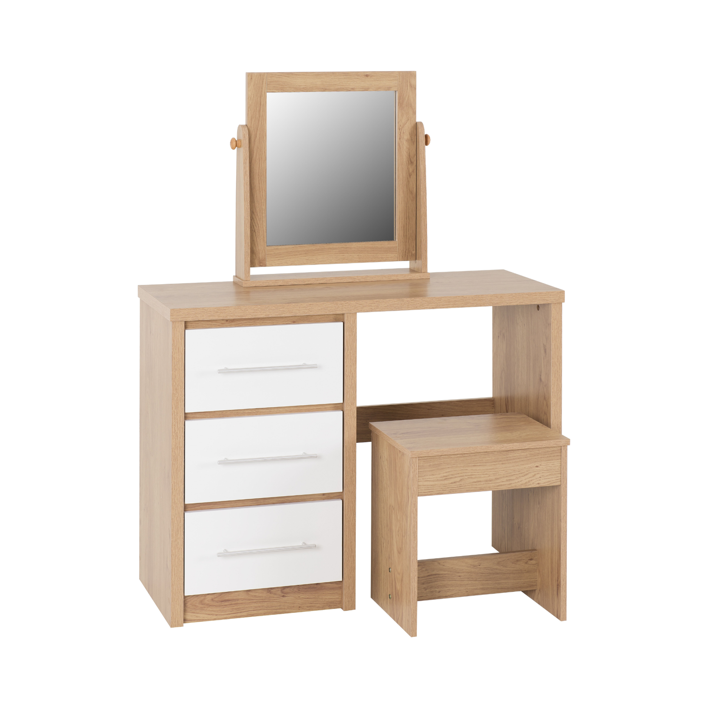 Seville Dressing Table Set - White Gloss/Light Oak Effect Veneer