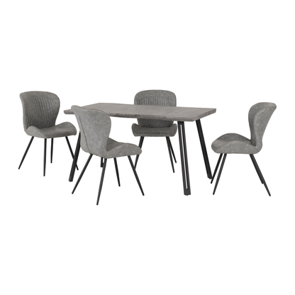 Quebec Wave Edge Dining Set - Concrete Effect/Grey Faux Leather