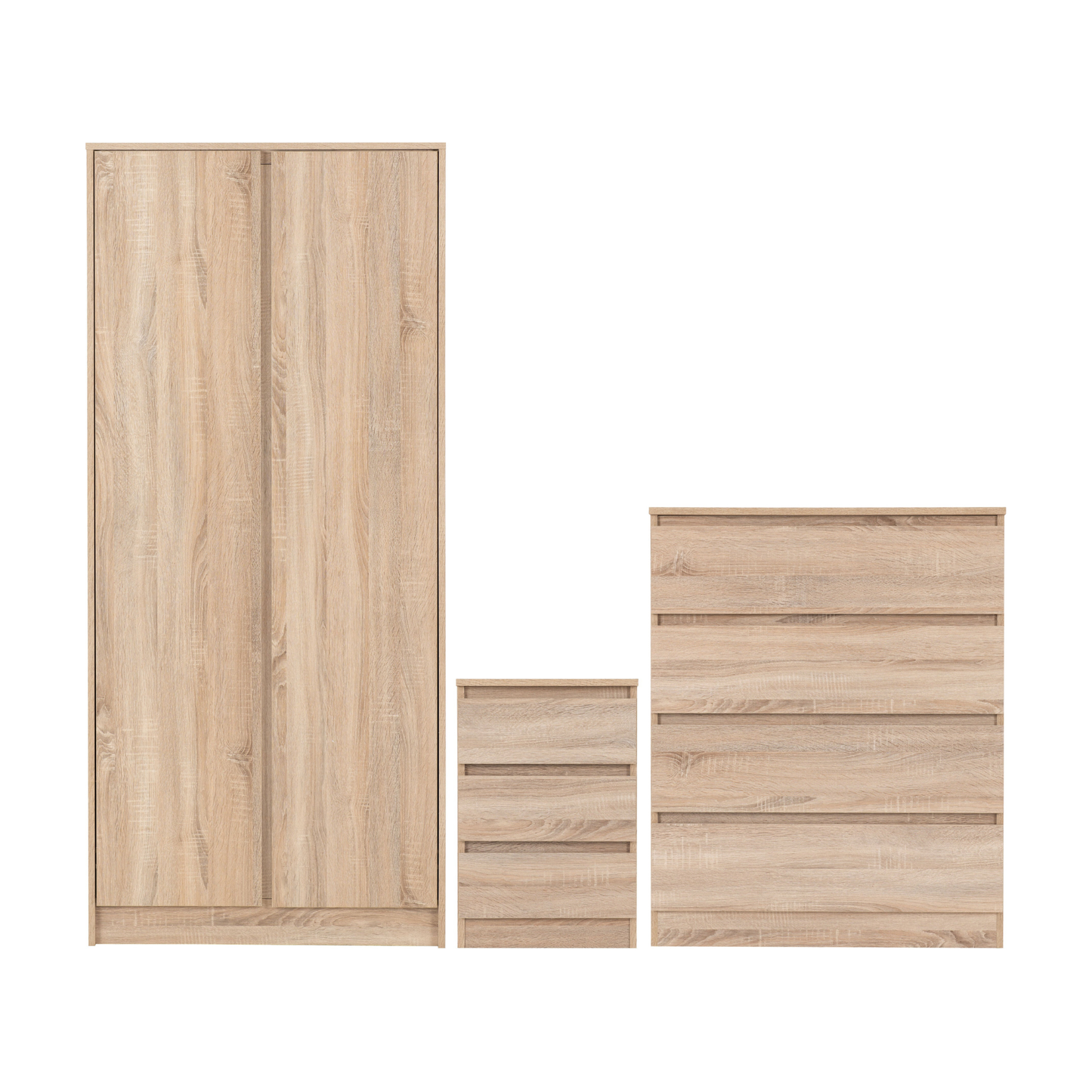 Malvern Trio Set Sonoma Oak Effect Wardrobe Chest & Bedside