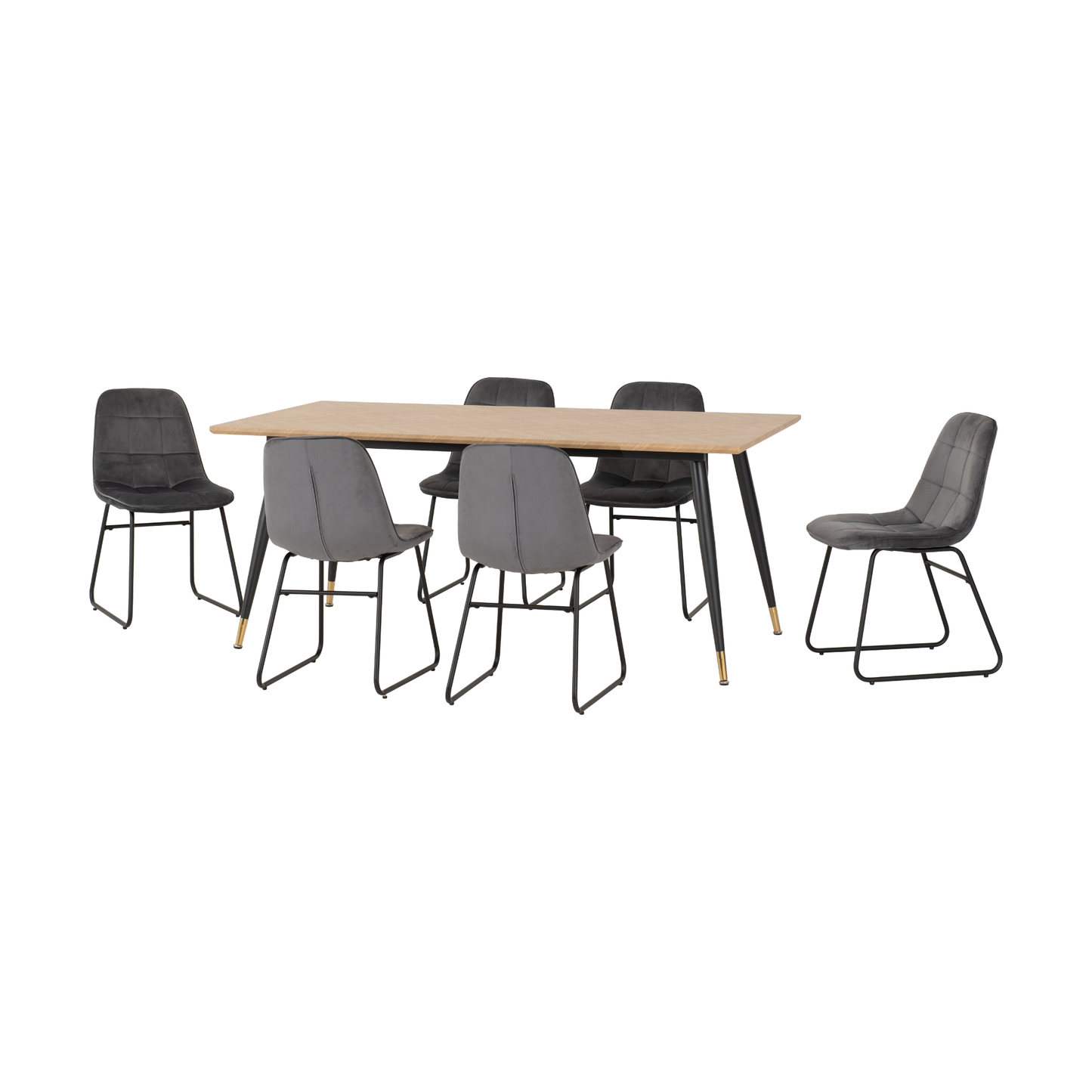 Hamilton & Lukas Large Dining Set (6 Chairs) - Oak/Grey Velvet