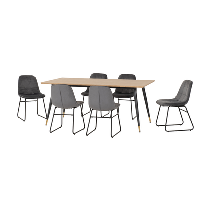 Hamilton & Lukas Large Dining Set (6 Chairs) - Oak/Grey Velvet
