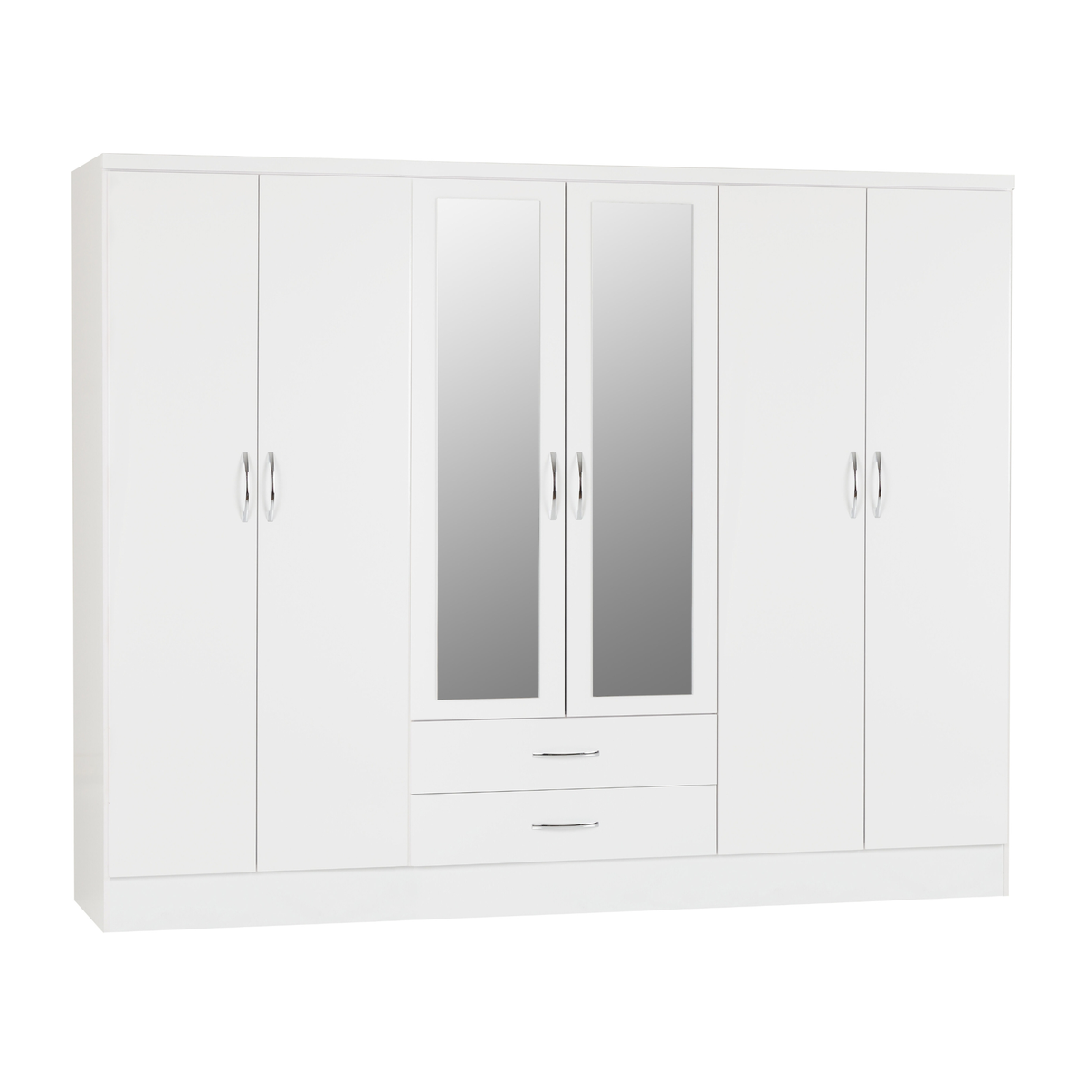 Nevada 6 Door 2 Drawer Wardrobe - White Gloss