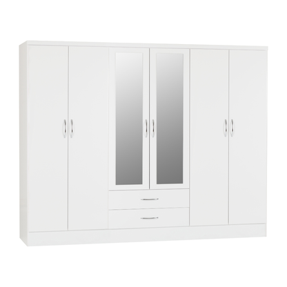 Nevada 6 Door 2 Drawer Wardrobe - White Gloss