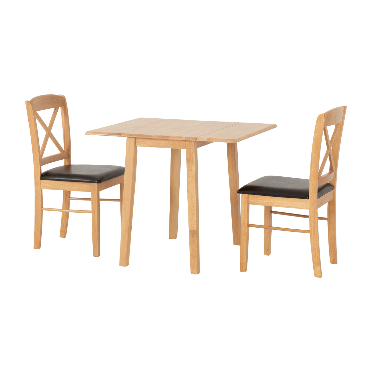 Mason Drop Leaf Dining Set - Oak Varnish/Brown Faux Leather (2 Chairs)