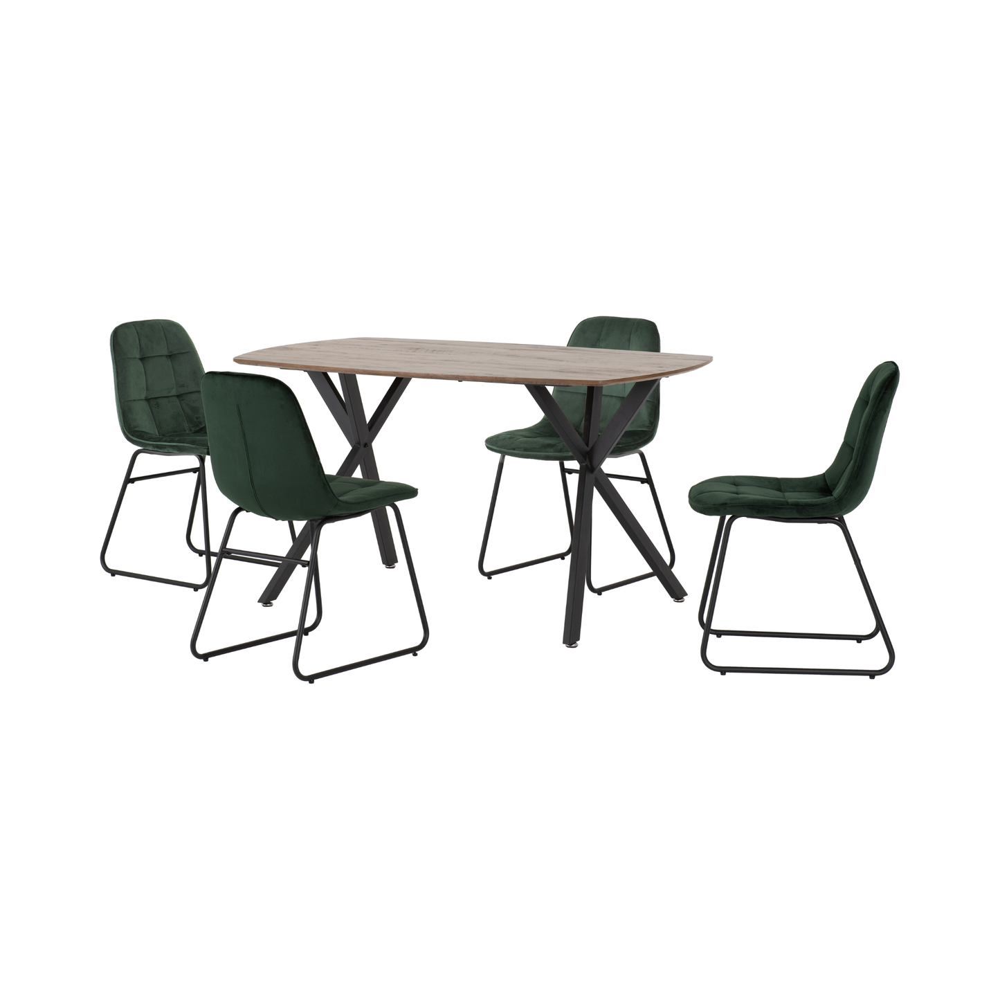 Athens Dining Set with 4 Lukas Chairs - Oak & Emerald Velvet