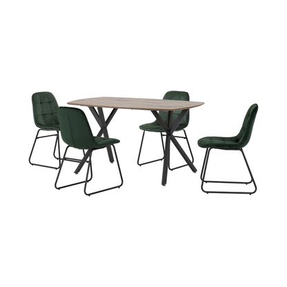 Athens Dining Set with 4 Lukas Chairs - Oak & Emerald Velvet