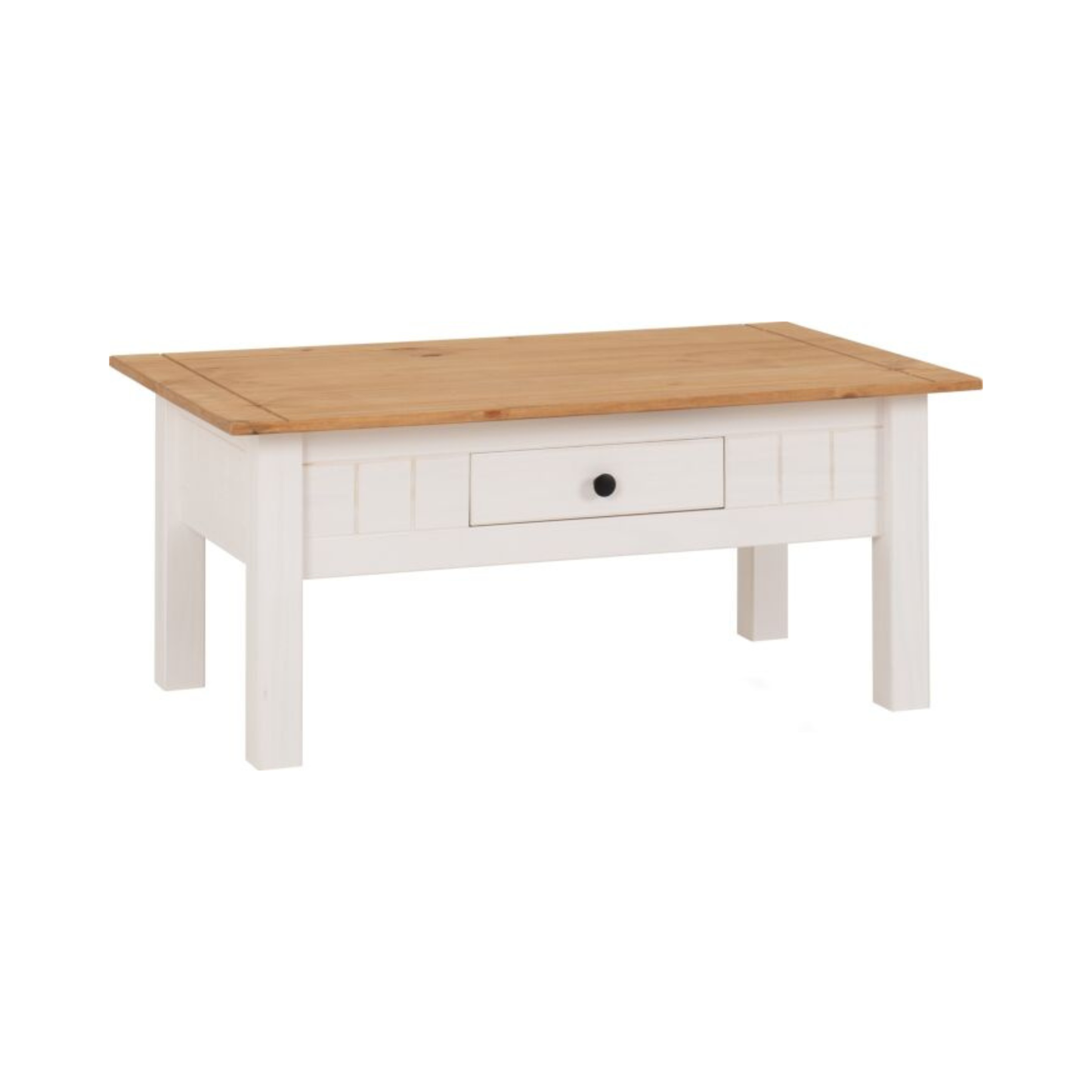 Panama 1 Drawer Coffee Table - White & Natural Wax, Rustic Style