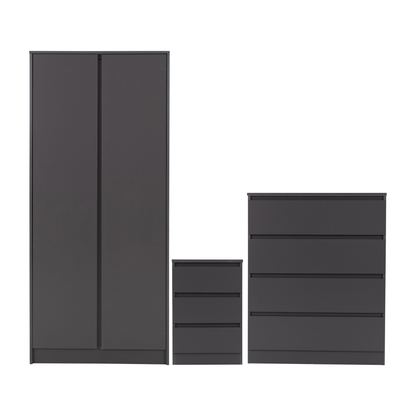 Malvern Trio Set Grey Wardrobe Chest & Bedside