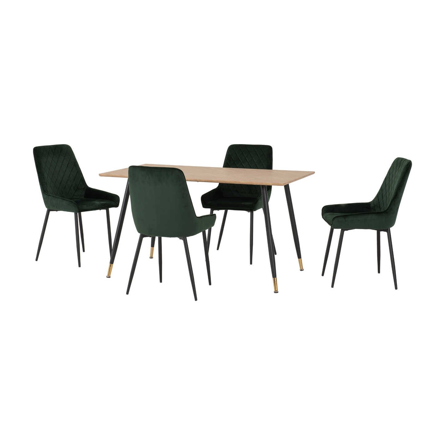 Hamilton & Avery Medium Dining Set (4 Chairs) - Oak/Emerald Green Velvet