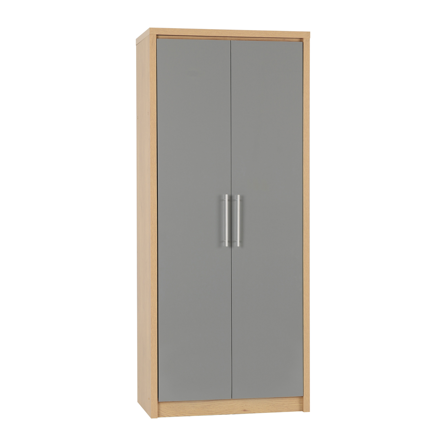 Seville 2 Door Wardrobe - Grey Gloss/Oak Veneer