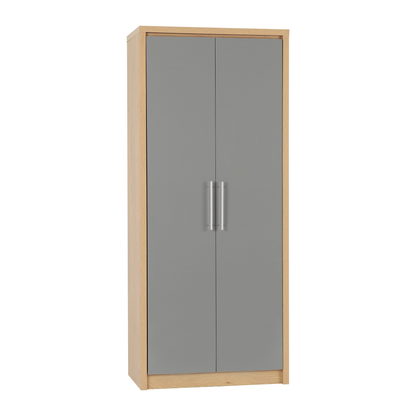 Seville 2 Door Wardrobe - Grey Gloss/Oak Veneer