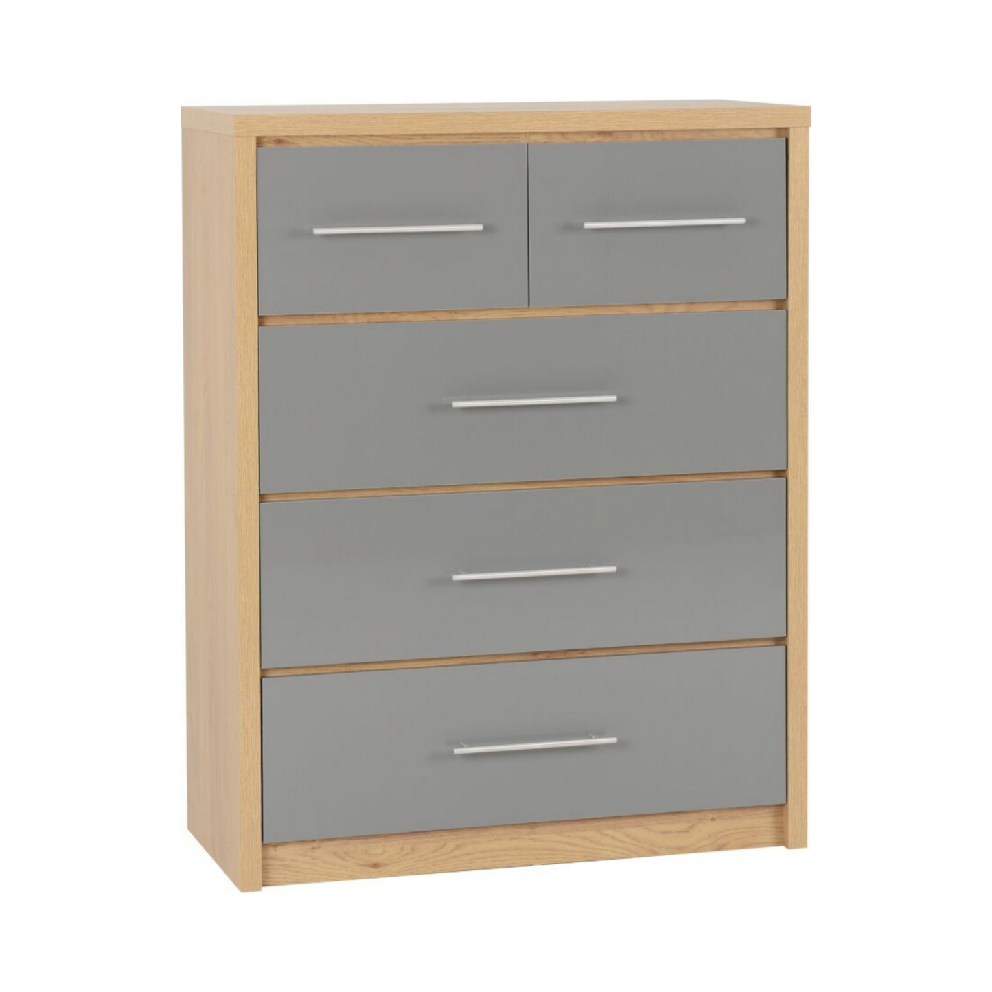 Seville 3+2 Drawer Chest - Grey Gloss/Light Oak Effect