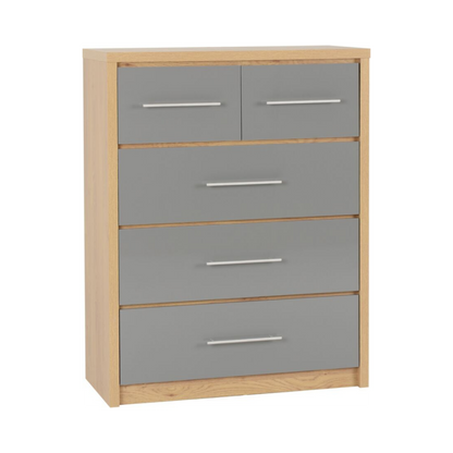 Seville 3+2 Drawer Chest - Grey Gloss/Light Oak Effect