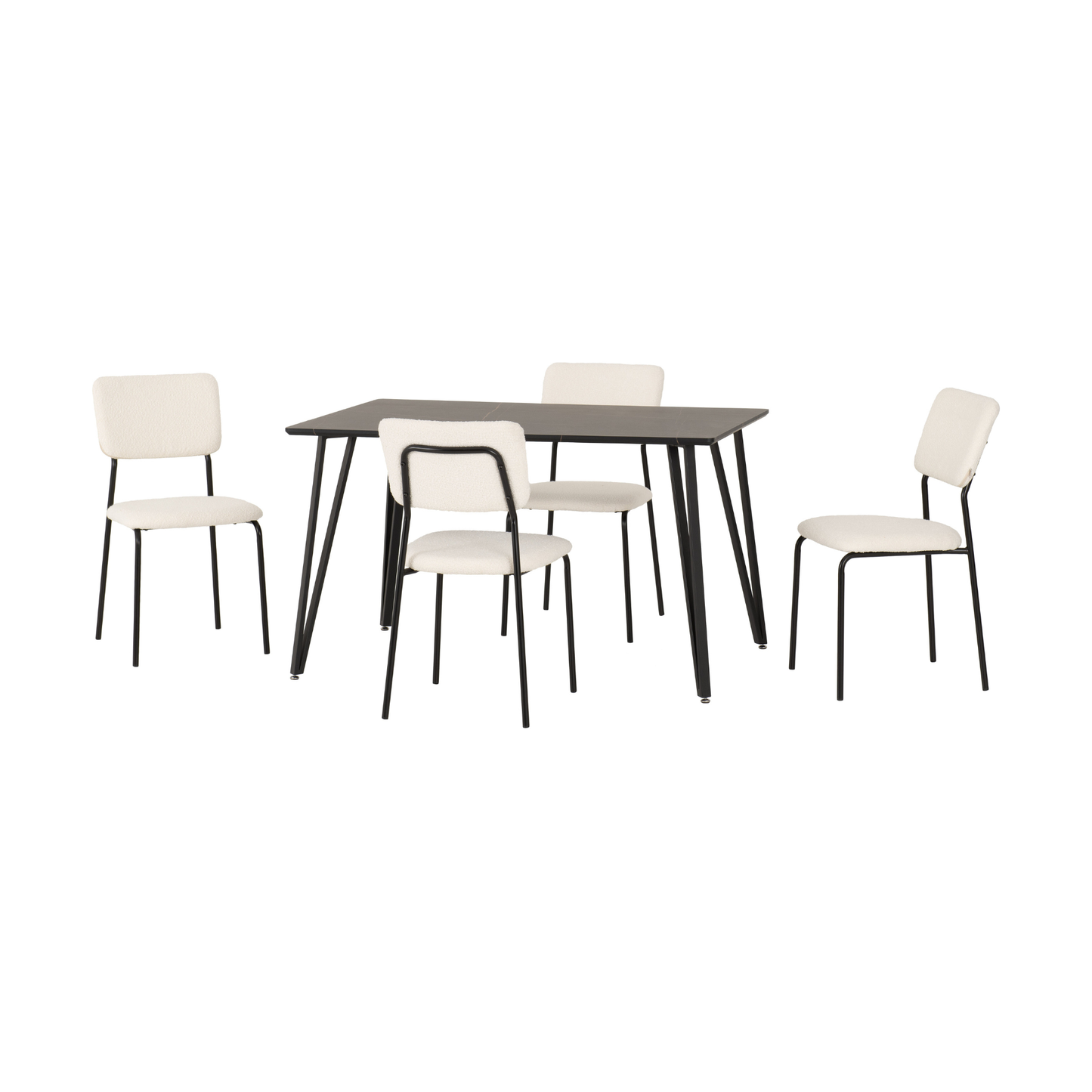 Marlow & Sheldon Dining Set - Black Marble/Ivory Boucle (4 Chairs)