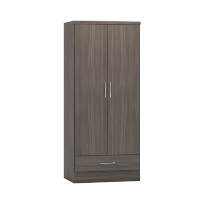 Nevada 2 Door 1 Drawer Wardrobe – Black Wood Grain