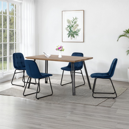 Quebec Straight & Lukas Dining Set - Oak Effect/Sapphire Velvet