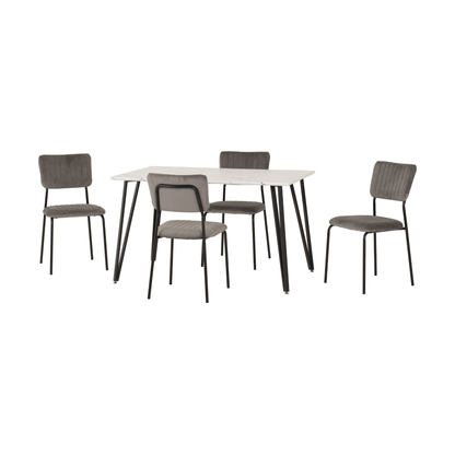 Marlow & Sheldon Dining Set - White Marble/Grey Velvet (4 Chairs)