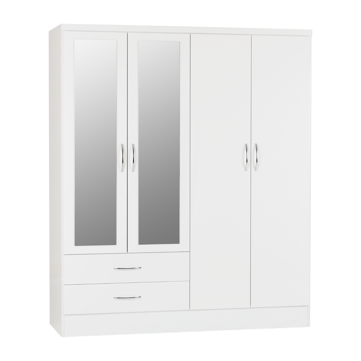 Nevada 4 Door 2 Drawer Wardrobe - White Gloss