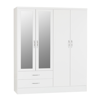Nevada 4 Door 2 Drawer Wardrobe - White Gloss