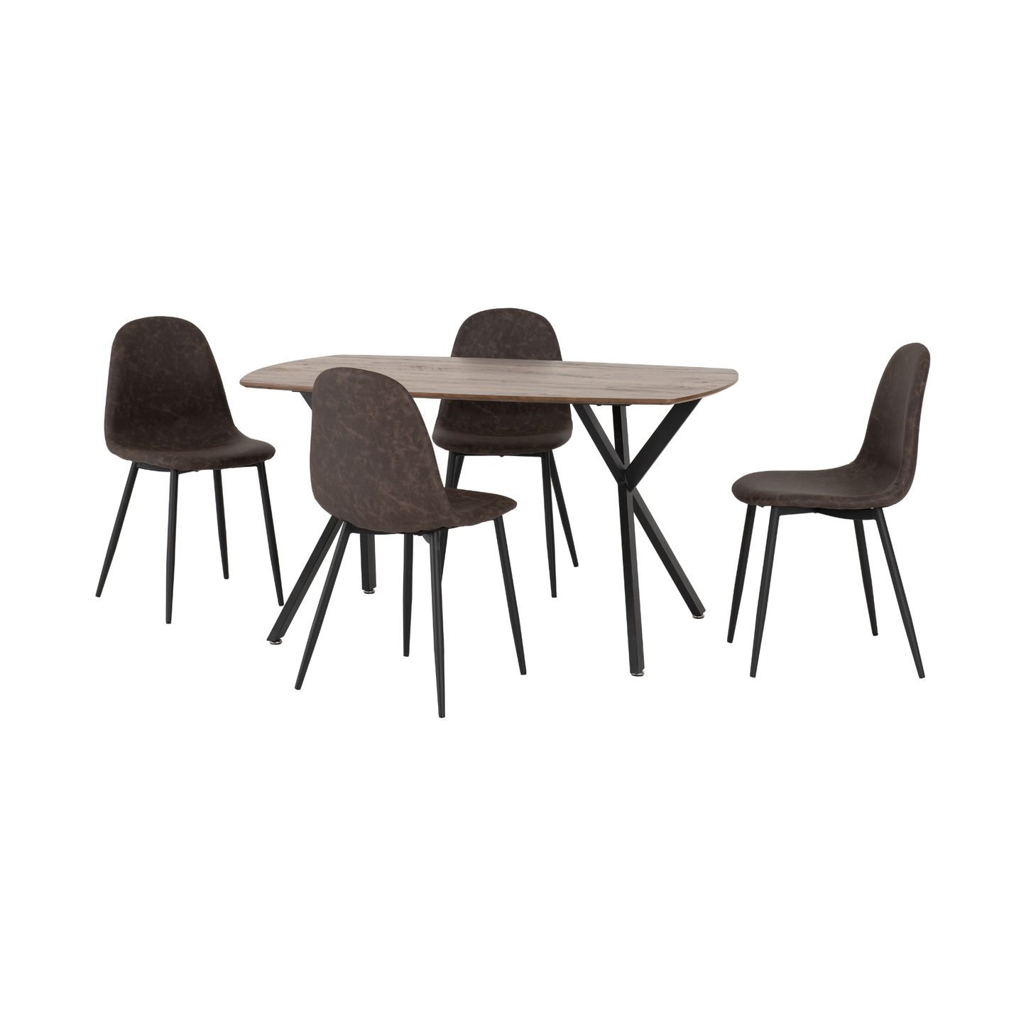 Athens Rectangular Dining Set with 4 Chairs - Oak & Brown Faux Leather