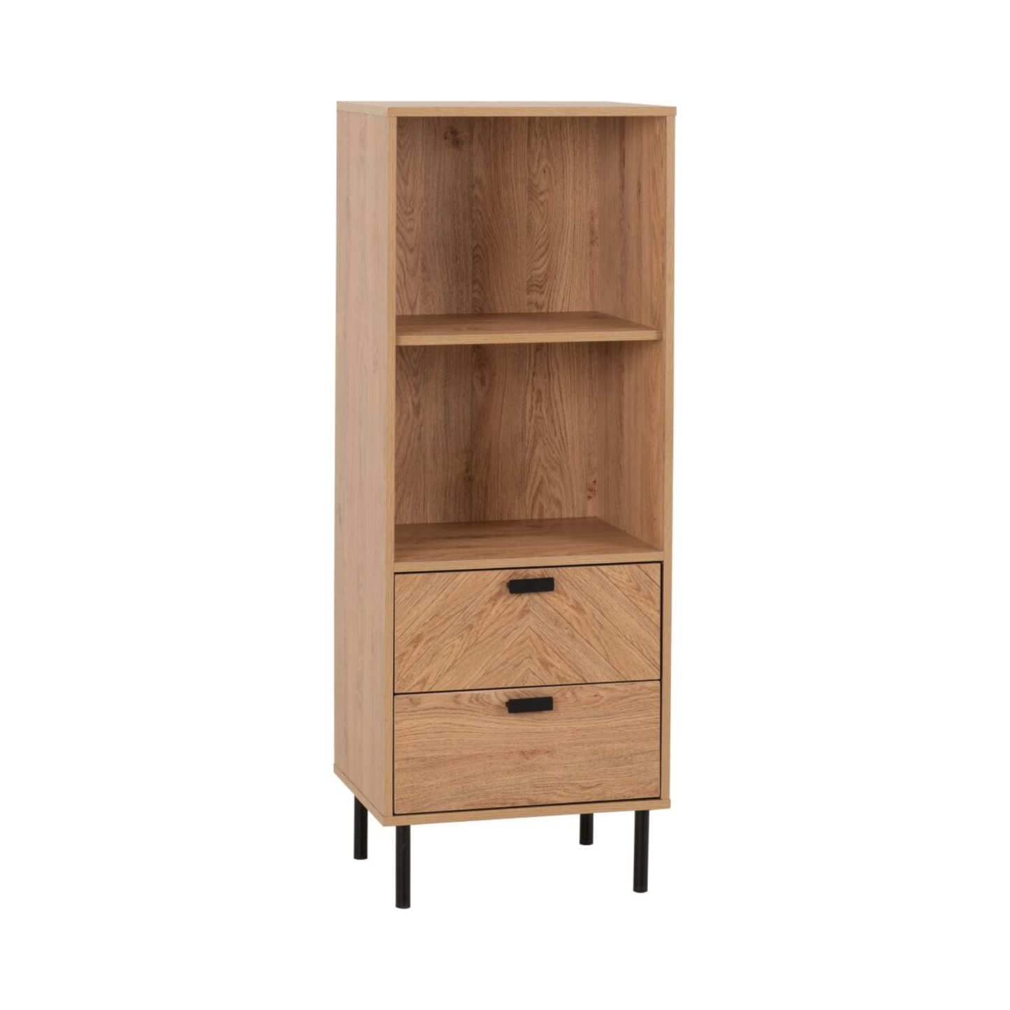 Leon 2 Drawer 2 Shelf Cabinet – Medium Oak Storage Unit