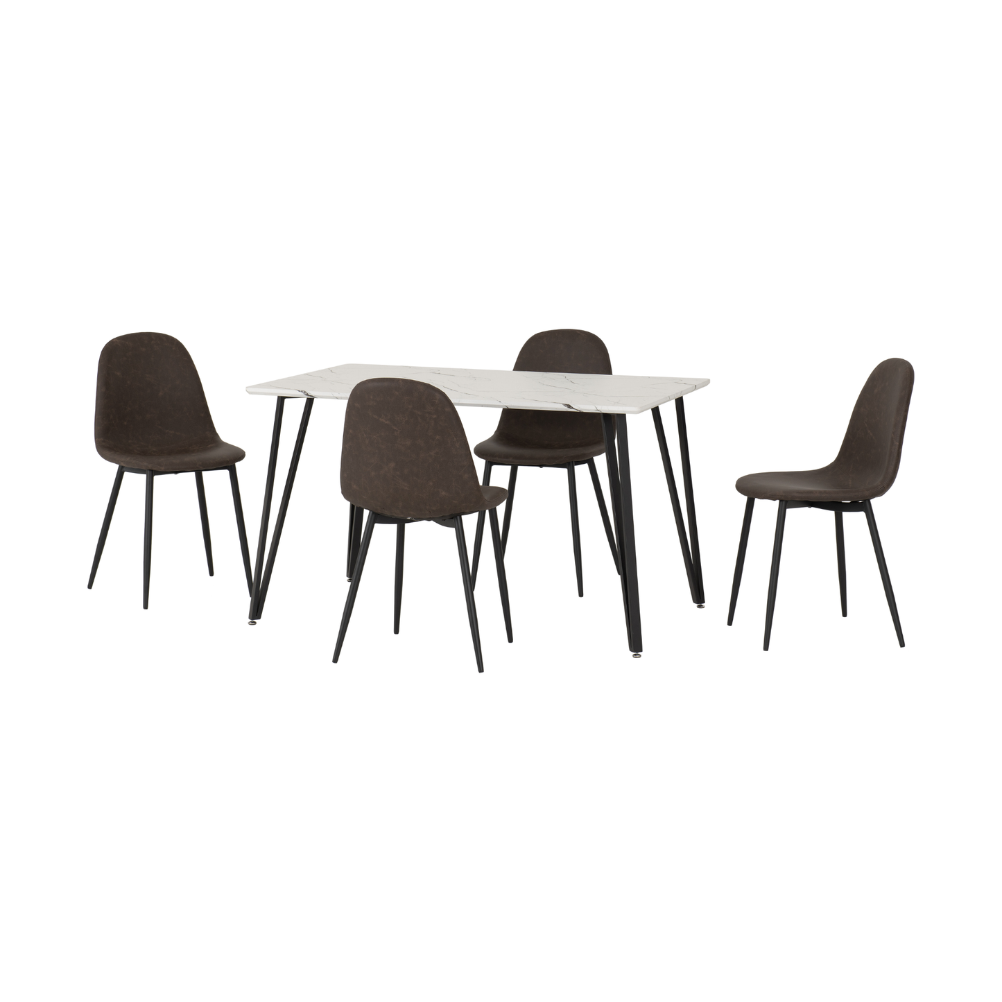 Marlow & Athens Dining Set (4 Chairs) - White Marble/Brown PU