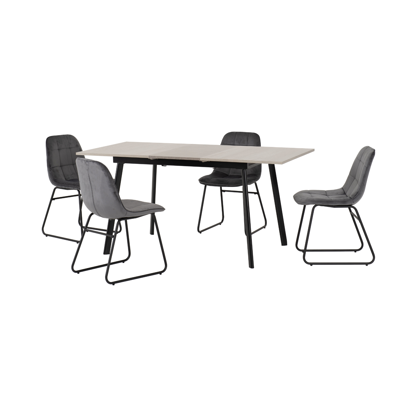Avery & Lukas Extending Dining Set with 4 Chairs - Concrete & Grey Velvet