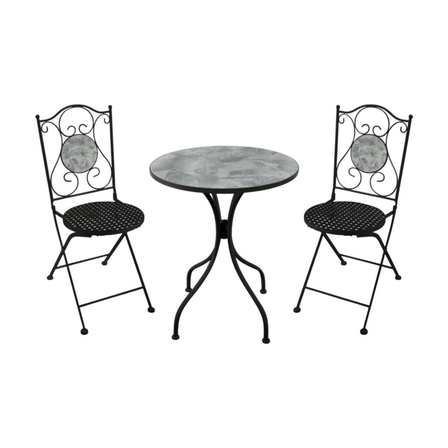 Ferne Patio Dining Set - Black/Grey Leaf
