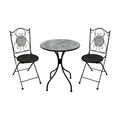 Ferne Patio Dining Set - Black/Grey Leaf