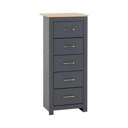 Portland 5 Drawer Narrow Chest - Grey/Oak Effect