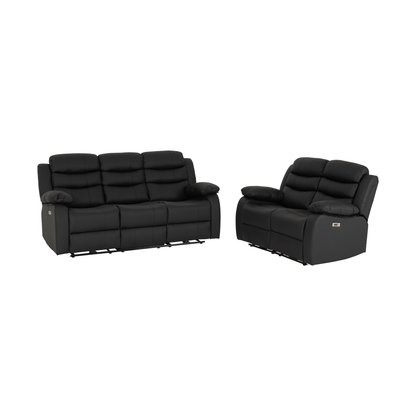 Roma 3+2 Electric Recliner Suite - Black Faux Leather