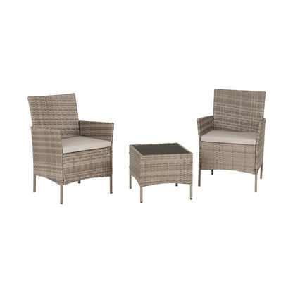 Willow 3Pc Garden Set - Grey Rattan & Grey Fabric