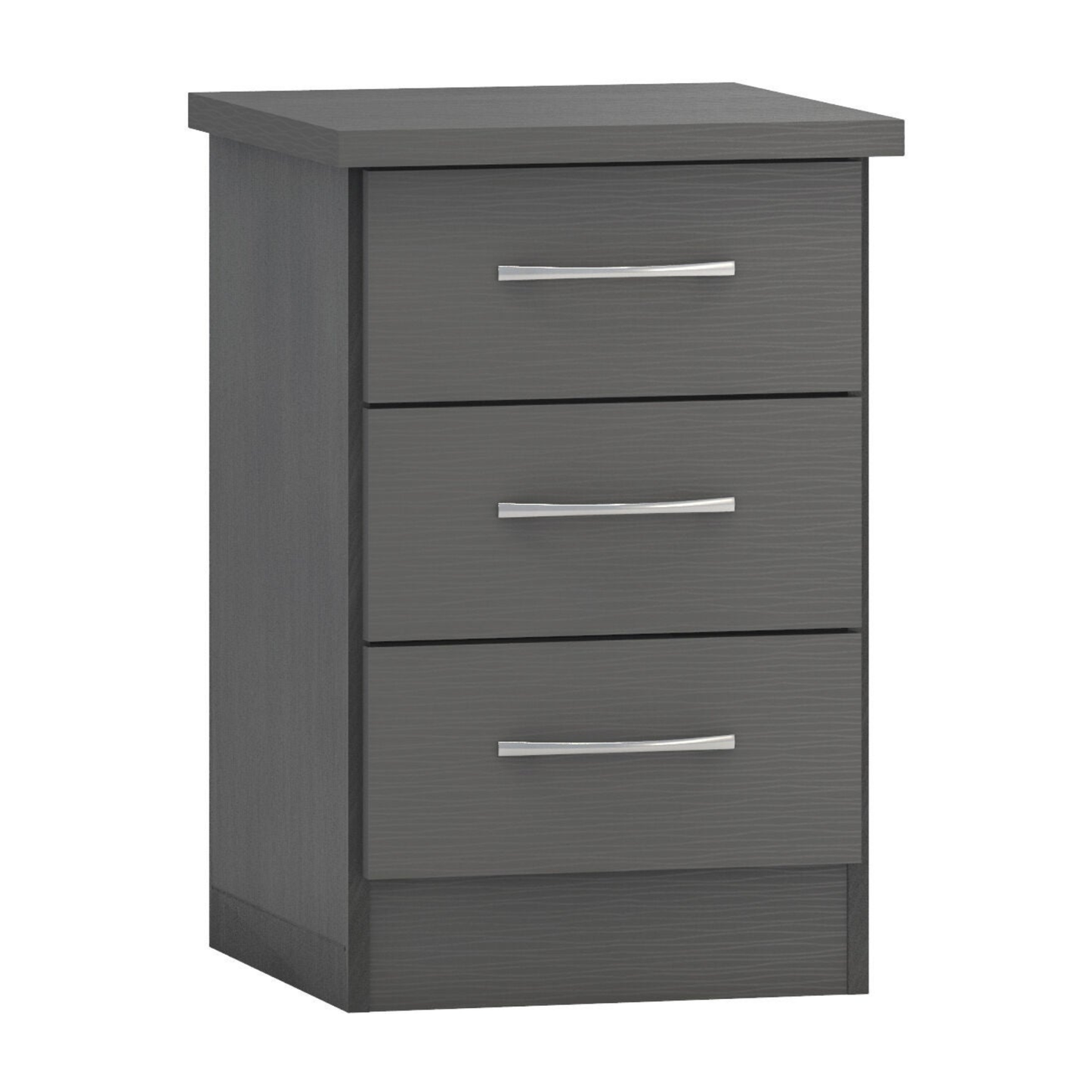 Nevada 3 Drawer Bedside – 3D Effect Grey Storage