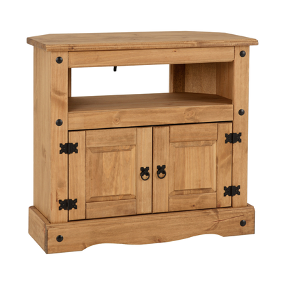 Corona Corner TV Cabinet - Distressed Waxed Pine