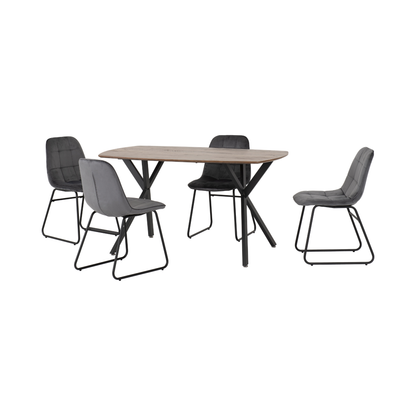 Athens Dining Set with 4 Lukas Chairs - Oak & Grey Velvet