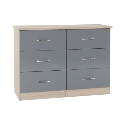 Nevada 6 Drawer Chest - Grey Gloss/Light Oak Effect Veneer