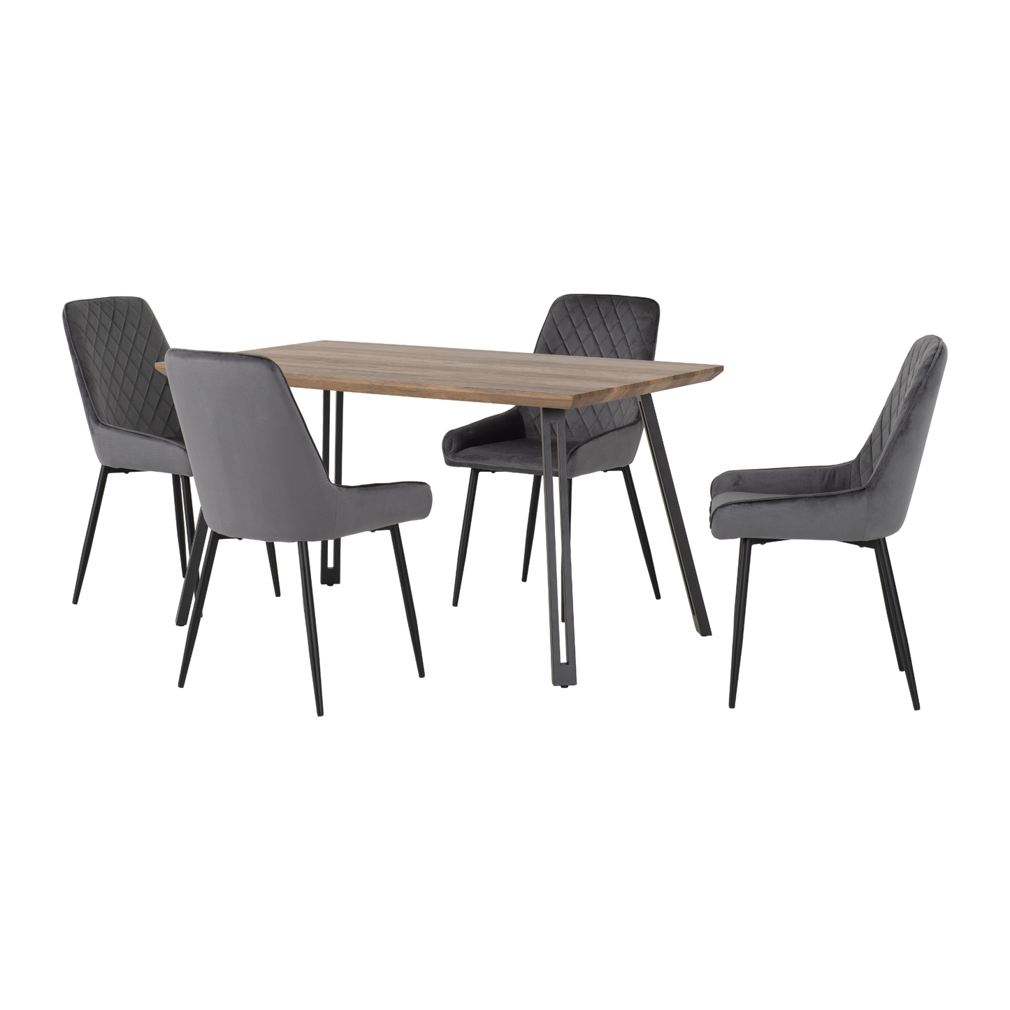 Quebec Straight & Avery Dining Set - Oak Effect/Grey Velvet