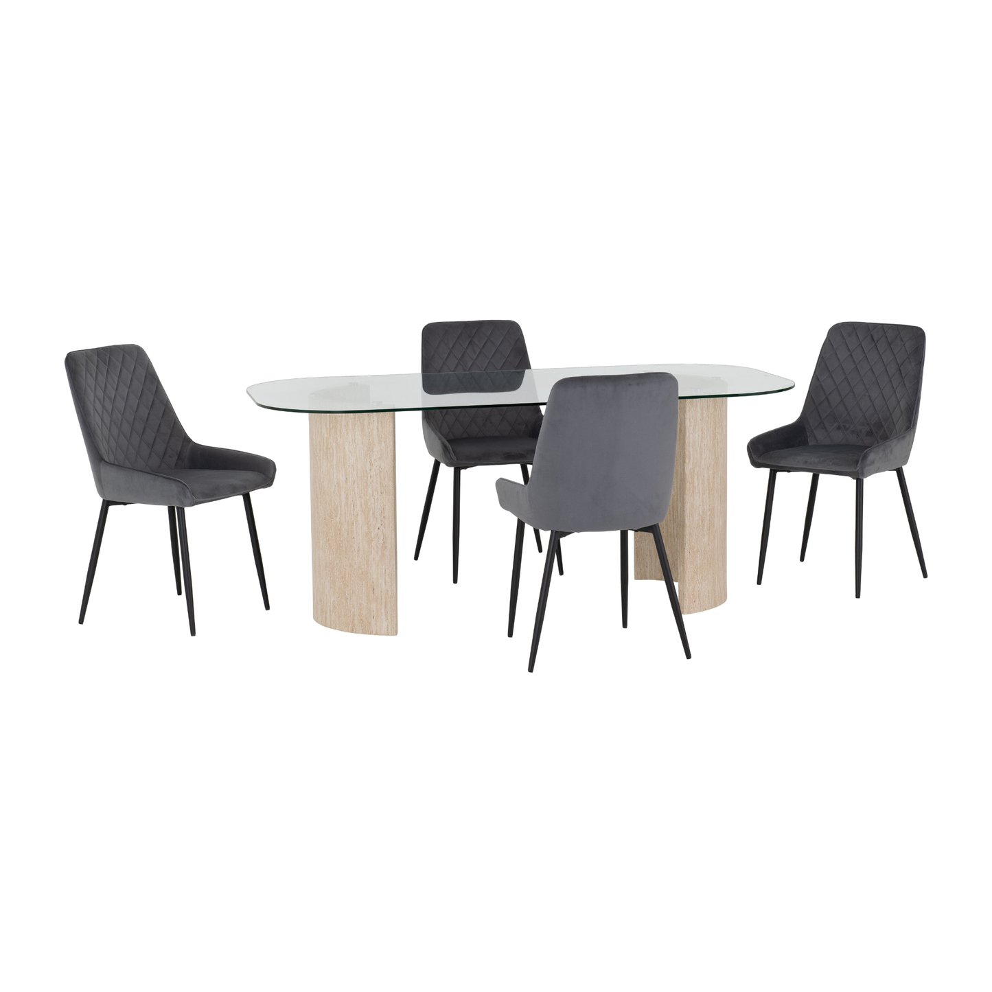 Modena & Avery Dining Set - Cream/Grey Velvet (4 Chairs)