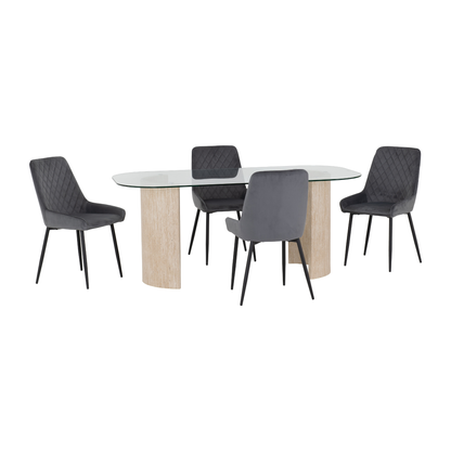 Modena & Avery Dining Set - Cream/Grey Velvet (4 Chairs)