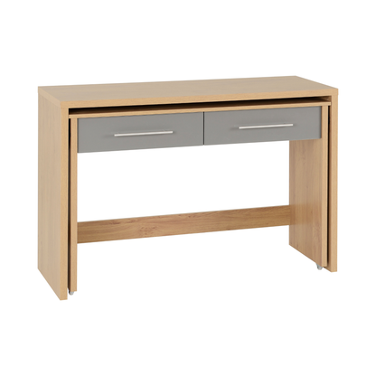 Seville 2 Drawer Slider Desk - Grey Gloss/Light Oak Effect Veneer