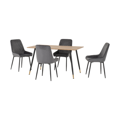 Hamilton & Avery Medium Dining Set (4 Chairs) - Oak/Grey Velvet