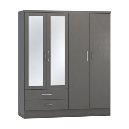 Nevada 4 Door 2 Drawer Wardrobe - 3D Effect Grey