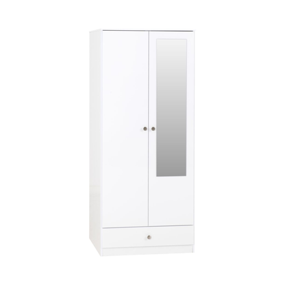 Denver 2 Door 1 Drawer Mirrored Wardrobe – White Gloss