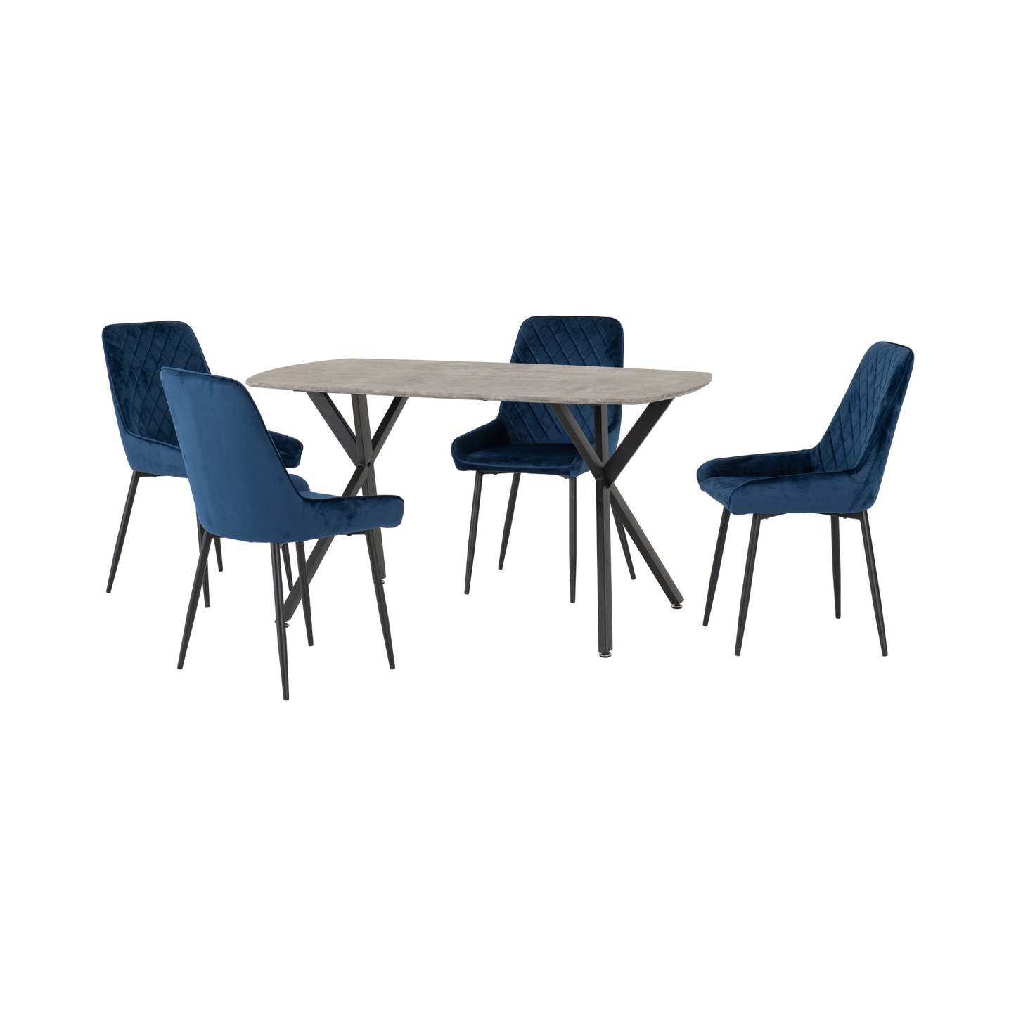 Athens Rectangular Dining Set with 4 Avery Chairs - Concrete/Sapphire Velvet