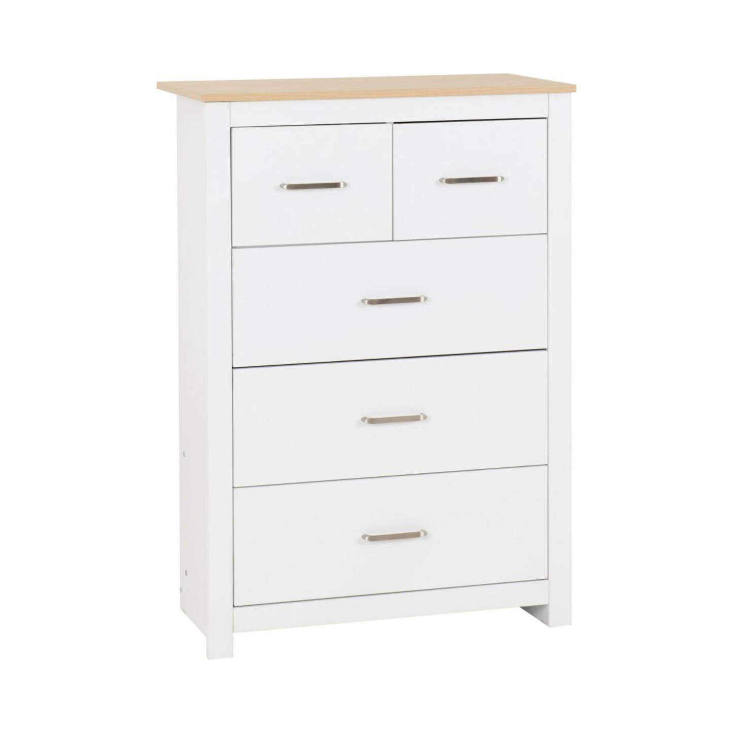 Portland 3+2 Drawer Chest - White/Oak Effect