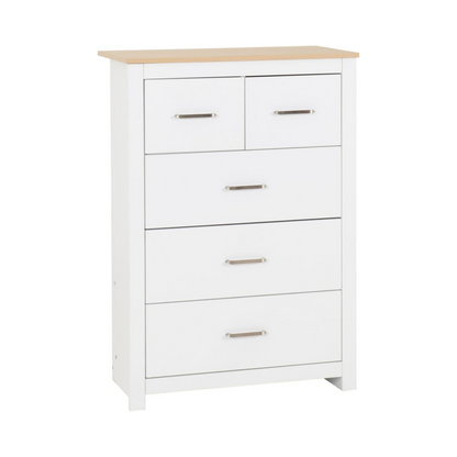Portland 3+2 Drawer Chest - White/Oak Effect