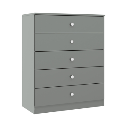 Denver 5 Drawer Chest – Grey Gloss, Modern Bedroom Storage